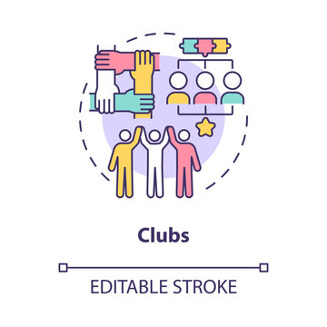 Social club participation concept icon. People association role model in community. Group engagement abstract idea thin line illustration. Vector isolated outline color drawing. Editable stroke