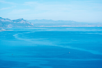 aerial view of blue seascape, panorama of Antalya coastline