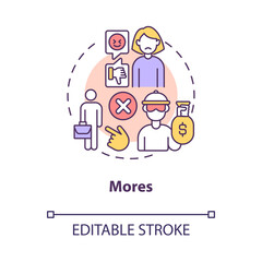 Mores concept icon. Moral norms in society. Participation with culture rules and rights, social engagement abstract idea thin line illustration. Vector isolated outline color drawing. Editable stroke