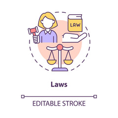 Laws in society concept icon. Government engagement. Justice regulation at court, legal rules abstract idea thin line illustration. Vector isolated outline color drawing. Editable stroke
