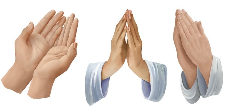 hands in prayer isolated on white background