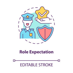 Role expectation concept icon. People engagement in society. Tradition opinion about person behavior abstract idea thin line illustration. Vector isolated outline color drawing. Editable stroke