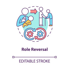 Role reversal concept icon. Exchange social position, function in community. Role transformation abstract idea thin line illustration. Vector isolated outline color drawing. Editable stroke