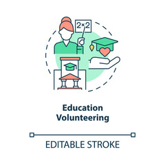 Naklejka premium Education volunteering concept icon. Charity program for school. Teacher volunteer aid at abstract idea thin line illustration. Vector isolated outline color drawing. Editable stroke