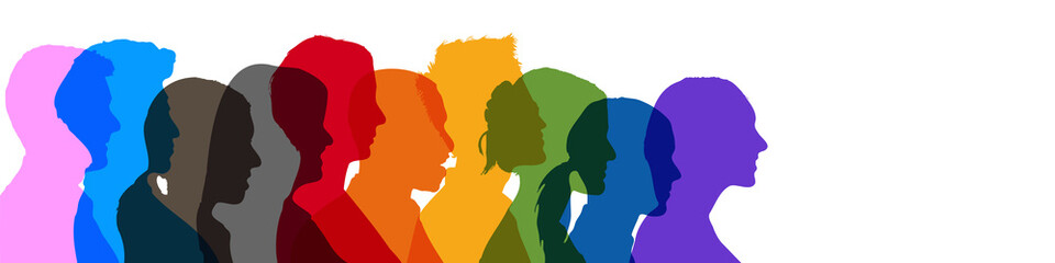 Menschen im Profil in vielen Farben als Vielfalt Konzept - obrazy, fototapety, plakaty