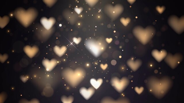Dark vector background with falling golden hearts with blur effect