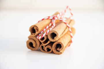 Cinnamon sticks on white background