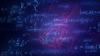 Dark blue background with glowing math formulas and abstract pattern - obrazy, fototapety, plakaty