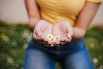 Woman holding flowers in hands