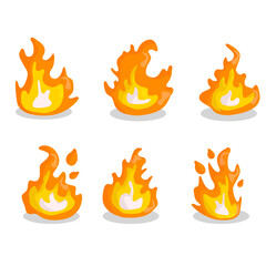 Set of red and orange fire flame. Collection of hot flaming element. Flames and fire design elements