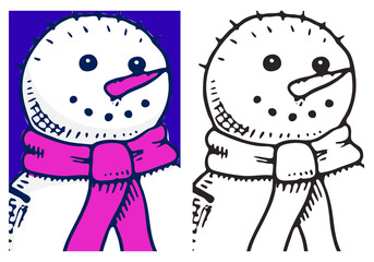 Merry Christmas. Snowman banner. New Year sticky label. Poster template for vintage sticker Flyer or labels. Engraved hand drawn sketch