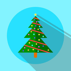 Christmas tree flat icon with blue background