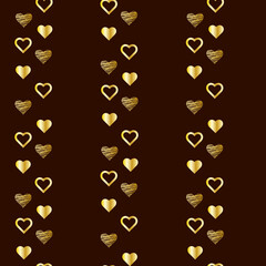 Vector Valentines day seamless pattern background with hearts of gold..Hand-drawn hearts.  Fan shaped Valentine Day ornament. Holiday decoration.Wrapping paper. Vector illustration