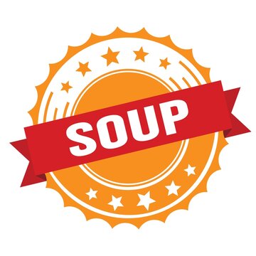 SOUP text on red orange ribbon stamp.