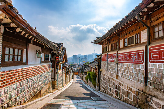 Bukchon Hanok Village In Seoul South Korea.