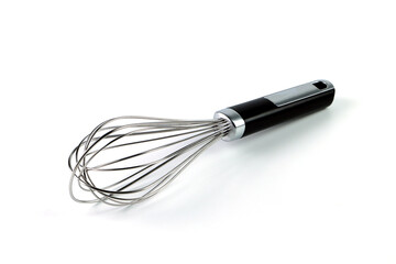 steel non stick utility whisk for mixing isolated on white background