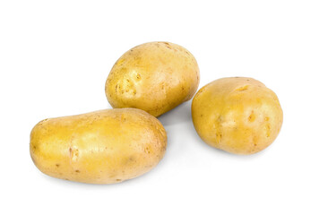 whole yellow potatoes isolated on white background