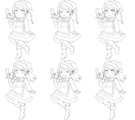 サンタクロースの格好をしたウェイトレスのクリップアート集