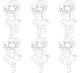 サンタクロースの格好をしたウェイトレスのクリップアート集