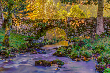 Pont sur un cour d'eau dans les Vosges France