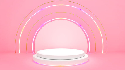 White stand with light rim on a pink background,mock up podium for product presentation,3D render