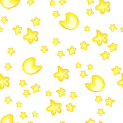 Fototapeta premium Watercolor pattern Crescent and stars on a white background