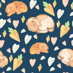 Watercolor pattern of sleeping rabbits