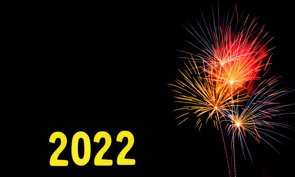 New Years Card For 2022 With Gold Digits On A Firework Background