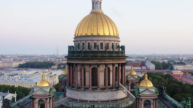 Russia, St. Petersburg 2021: Aerial view. St. Petersburg Isaac cathedral sight