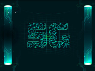 2d illustration 5 g network with background  