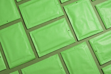 Lot of green bubble envelopes for postal shipping