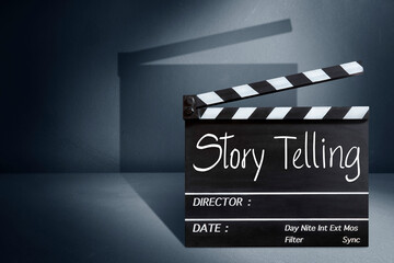 storytelling.Text title on film slate.The concept of filmmaking and the film industry