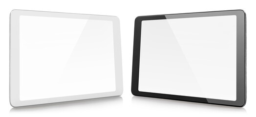 White and black tablet computers, isolated on white background