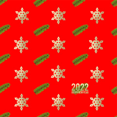 Christmas background with spruce branches and snowflakes. - 472448104