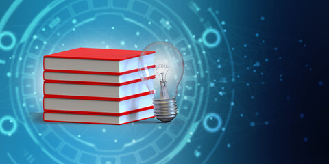3d rendering books with bulb