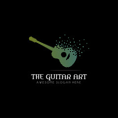 pixel art design of the guitar music logo, music band,acoustic,musical,modern in black background,vector template