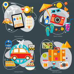 Time for travel, concept banners. Horizontal composition, vector illustrations