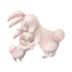 cute bunnies - mom and kids. Childrens illustration
