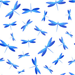 Dragonfly abstract seamless pattern. Spring dress fabric print with damselfly insects. Graphic