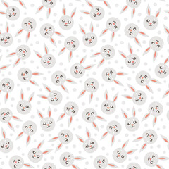 cute vector seamless pattern with gray rabbits and dots.