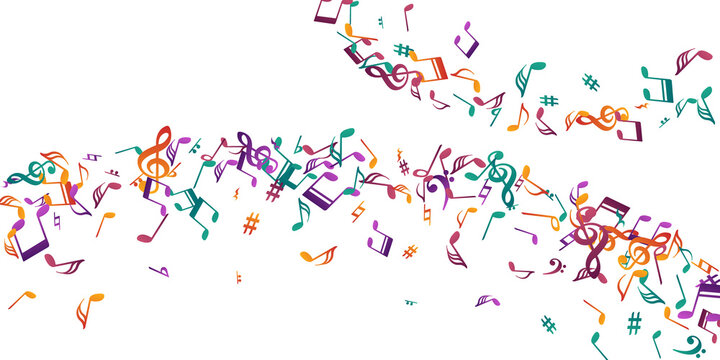 Musical notes flying vector pattern. Symphony