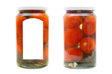 Glass jars with salted tomatoes