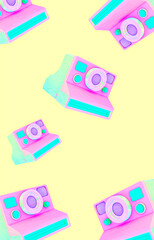 Minimalistic stylized pattern wallpaper. Creative retro fashion party 90s vibes.Vintage camera