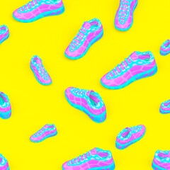 Minimalistic stylized scene. Stylish fashion sneakers background