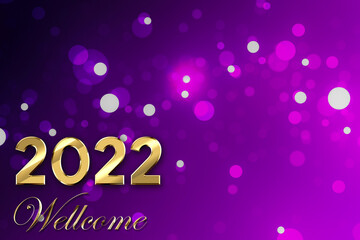 Happy new year 2022 text design. Greeting illustration with golden numbers. Happy New Year 2022 greeting card and poster design.