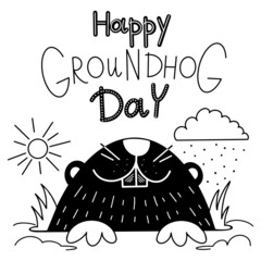 Groundhog day, February second, sun, winter, cloud, snow, sleepy marmot, animal predicts warming, spring