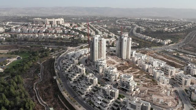 City of Modiin skyline and cityscape, Aerial view.
