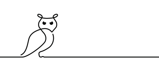 Owlline pattern. Vector owls sign. Animal bird symbol. Art cartoon, outline style, Hand drawn silhouette.