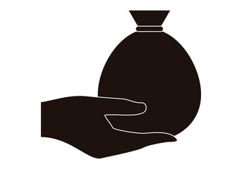 Icono negro de mano dando saco de dinero.