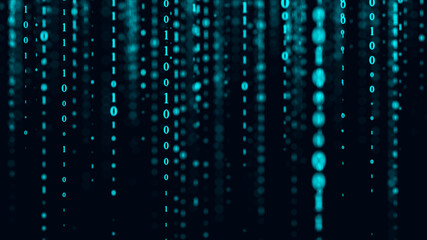 Naklejka na ściany i meble Blue matrix background. Technology stream binary code. Digital illustration. Programming, coding, hacking and encryption. 3d rendering.